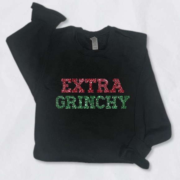 Extra Grinchy Holiday Christmas Sweater Crewneck Black Unisex Sizes NWT - Picture 3 of 3